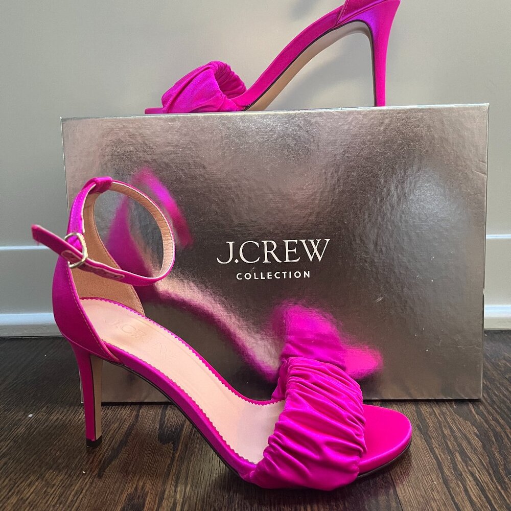 J Crew Satin Scrunch Sandal Rylie Hot Pink